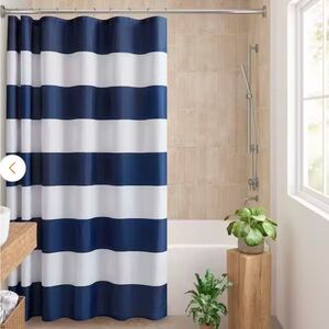 Elegant Navy and White Striped Shower Curtain